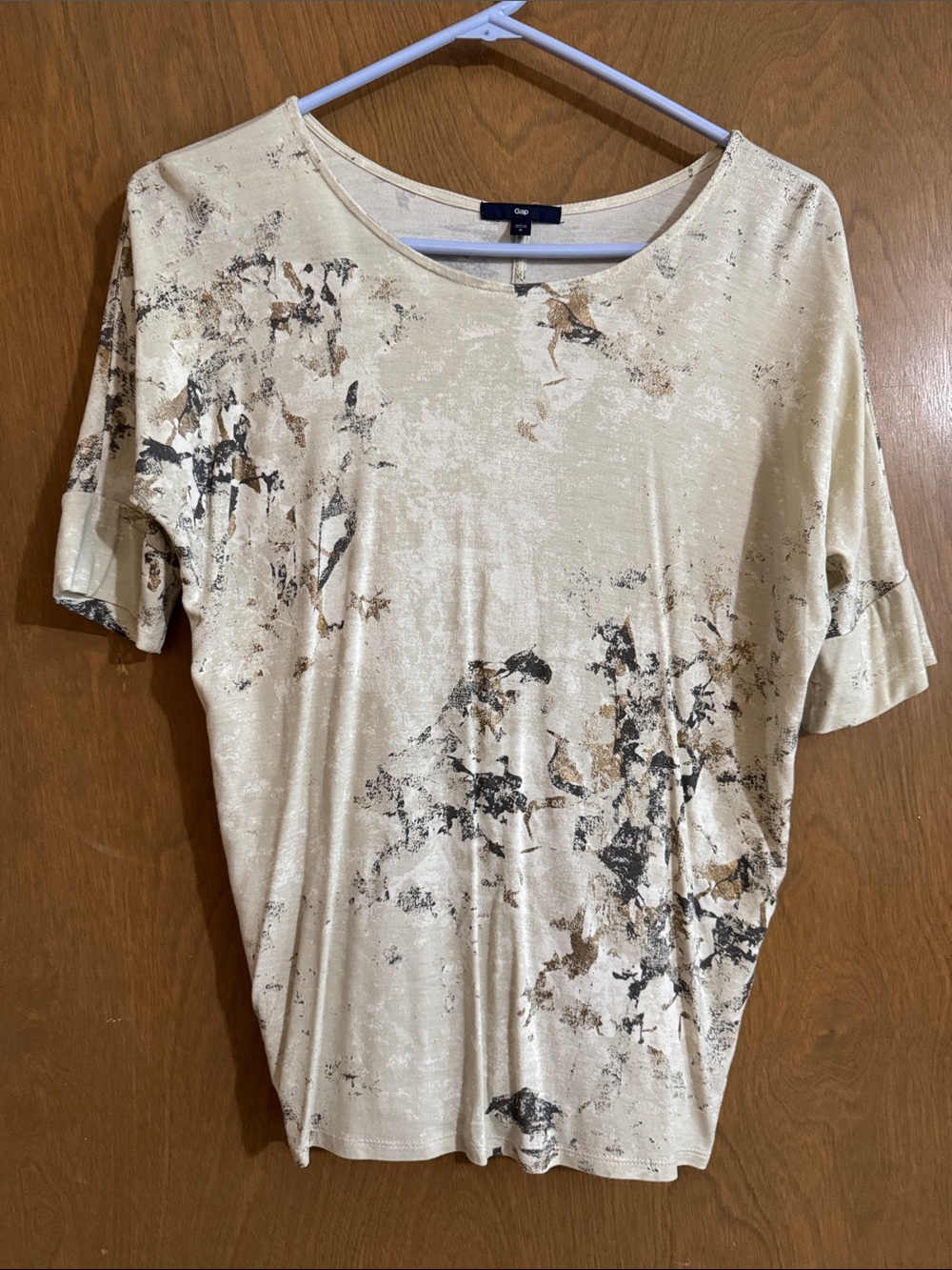 GAP Cream Short Sleeve Abstract-Print Top